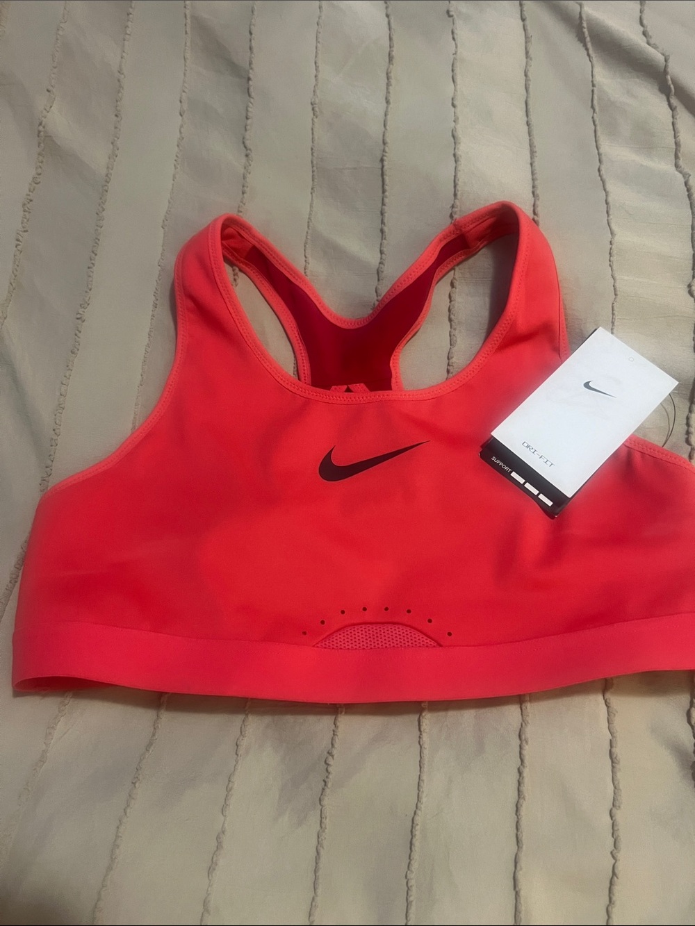 Nike Coral/Pink Racerback Sports Bra with Black Swoosh